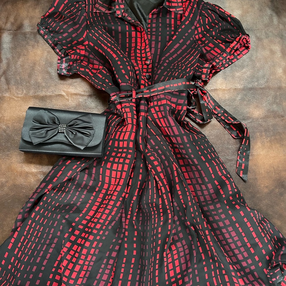 Elegant Red and Black Women's Dress